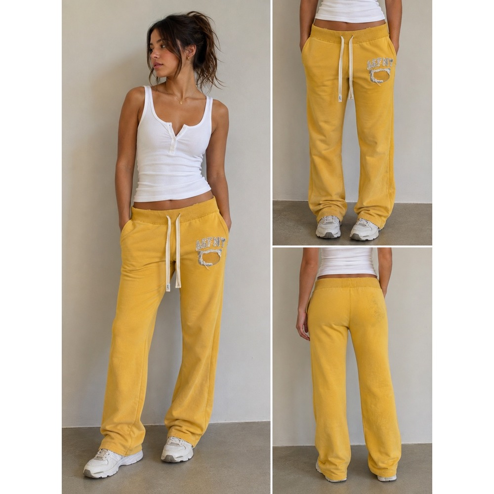 Abercrombie & Fitch Sweatpants Women Large Yellow Logo A&FNY Joggers